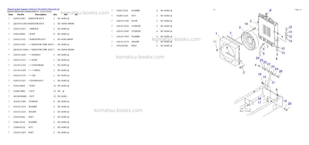 Komatsu WA250-3 S/N 65001-UP Parts catalog cover Page 5