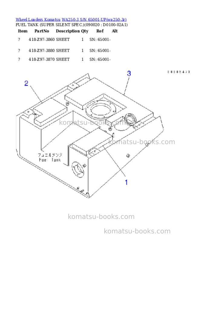 Komatsu WA250-3 S/N 65001-UP Parts catalog cover Page 9