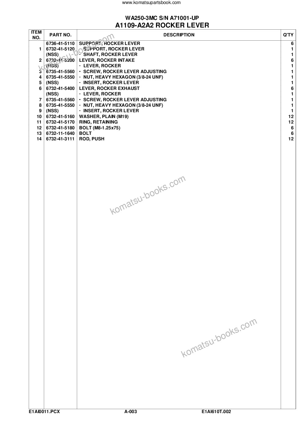 Komatsu wa250-3mc s/n a71001-up Parts catalog cover Page 6 Komatsu wa250-3mc s/n a71001-up Parts catalog cover Page 6