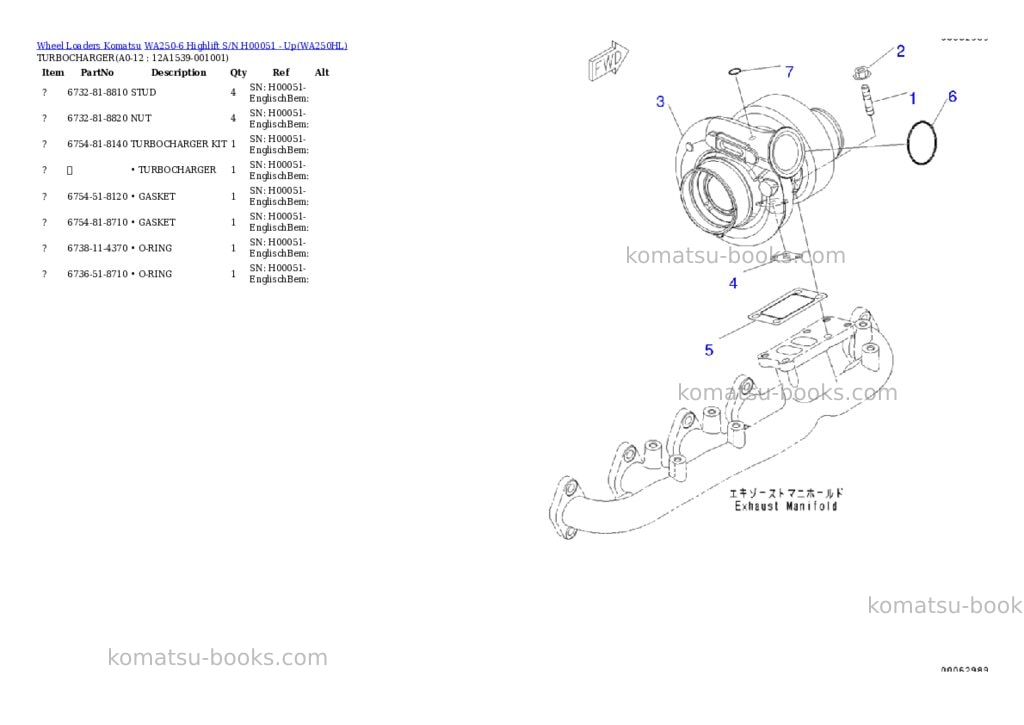 Komatsu wa250-6 highlift s/n h00051 - up Parts catalog cover Page 10 Komatsu wa250-6 highlift s/n h00051 - up Parts catalog cover Page 10