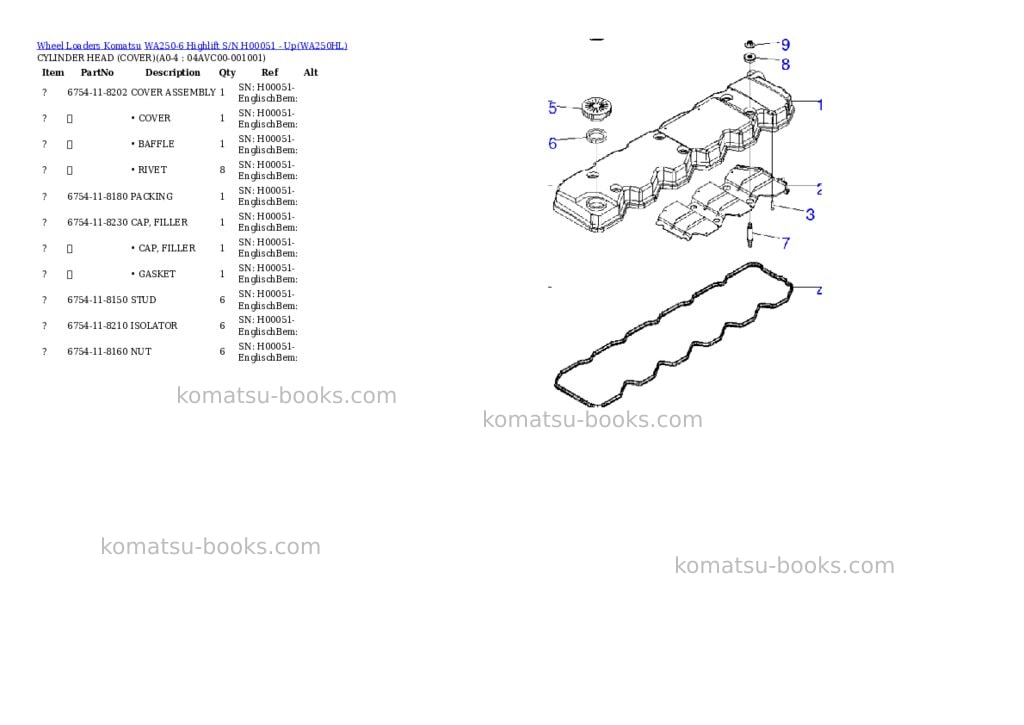 Komatsu wa250-6 highlift s/n h00051 - up Parts catalog cover Page 2 Komatsu wa250-6 highlift s/n h00051 - up Parts catalog cover Page 2