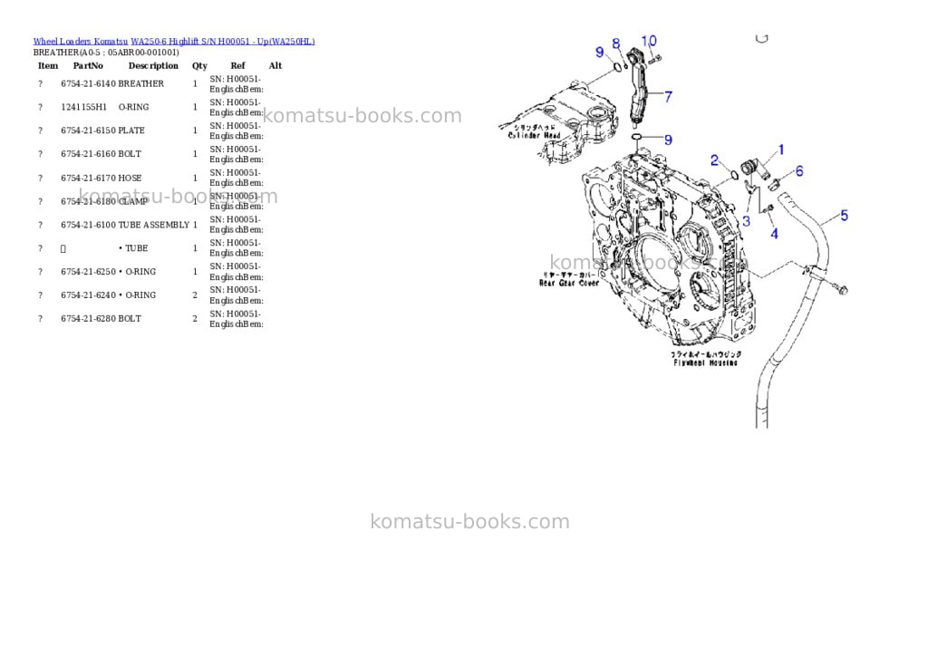 Komatsu wa250-6 highlift s/n h00051 - up Parts catalog cover Page 3 Komatsu wa250-6 highlift s/n h00051 - up Parts catalog cover Page 3