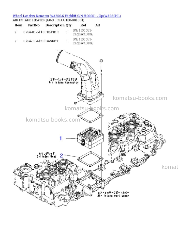Komatsu wa250-6 highlift s/n h00051 - up Parts catalog cover Page 7 Komatsu wa250-6 highlift s/n h00051 - up Parts catalog cover Page 7