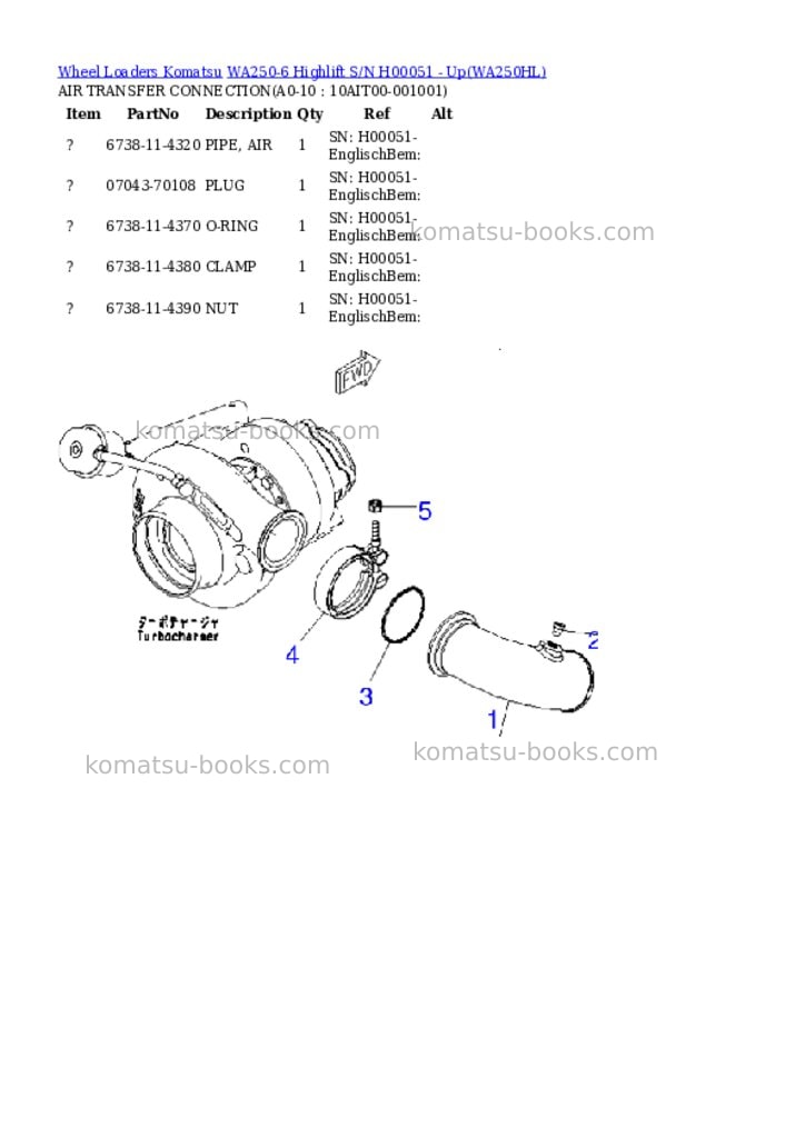 Komatsu wa250-6 highlift s/n h00051 - up Parts catalog cover Page 8 Komatsu wa250-6 highlift s/n h00051 - up Parts catalog cover Page 8