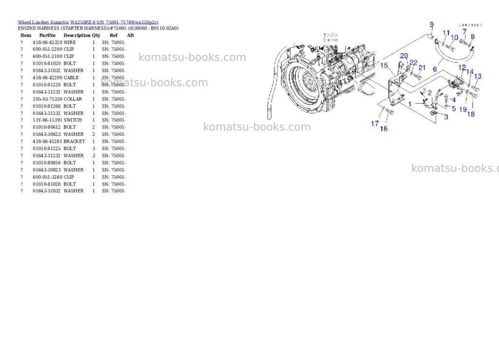 Komatsu wa250pz-6 s/n 75001-75749 Parts catalog cover Page 5 Komatsu wa250pz-6 s/n 75001-75749 Parts catalog cover Page 5