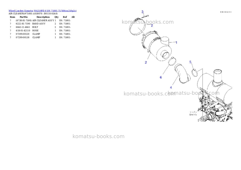 Komatsu wa250pz-6 s/n 75001-75749 Parts catalog cover Page 6 Komatsu wa250pz-6 s/n 75001-75749 Parts catalog cover Page 6