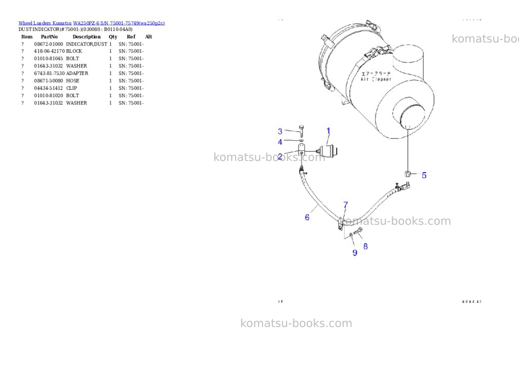 Komatsu wa250pz-6 s/n 75001-75749 Parts catalog cover Page 7 Komatsu wa250pz-6 s/n 75001-75749 Parts catalog cover Page 7