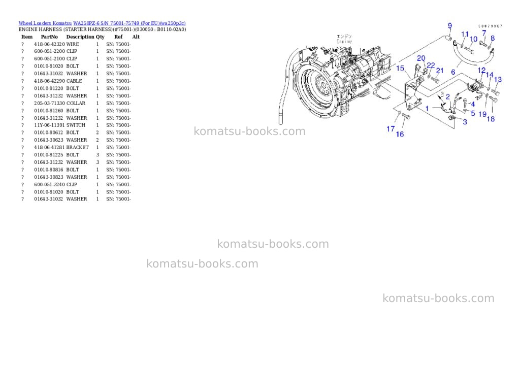 Komatsu WA250PZ-6 S/N 75001-75749 (For EU) Parts catalog cover Page 4 Komatsu WA250PZ-6 S/N 75001-75749 (For EU) Parts catalog cover Page 4