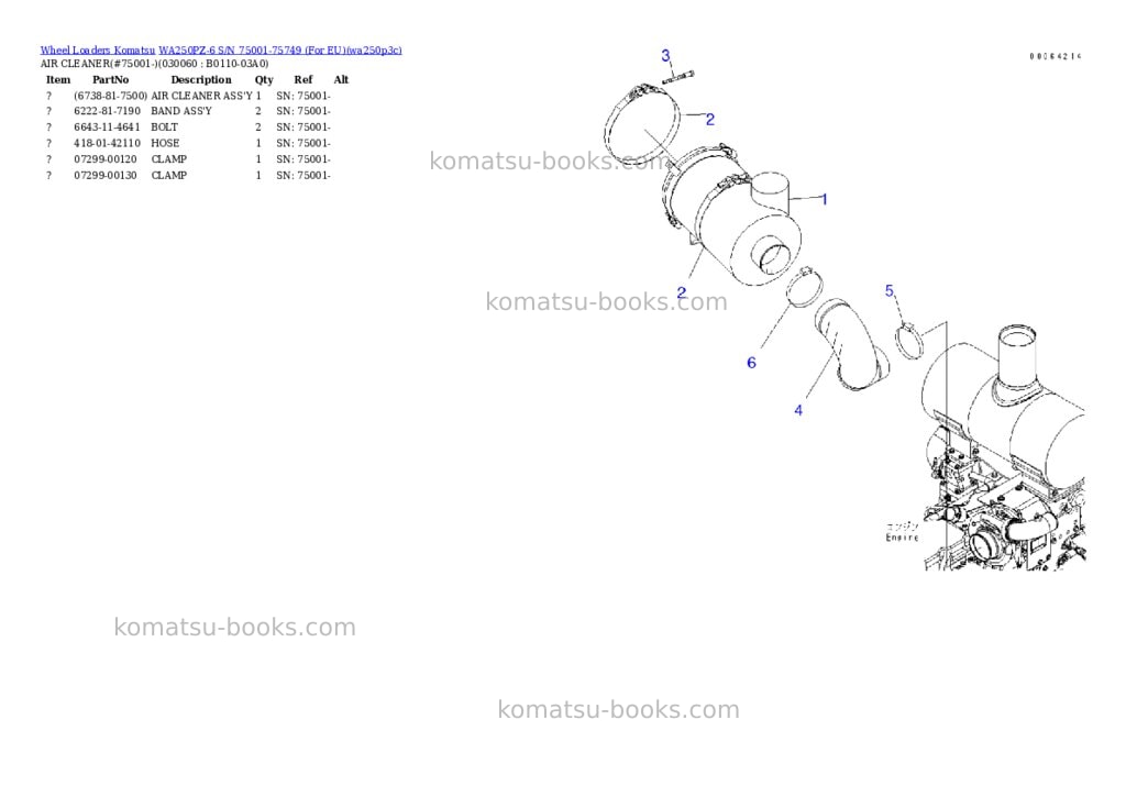 Komatsu WA250PZ-6 S/N 75001-75749 (For EU) Parts catalog cover Page 5 Komatsu WA250PZ-6 S/N 75001-75749 (For EU) Parts catalog cover Page 5