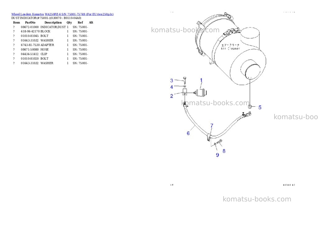 Komatsu WA250PZ-6 S/N 75001-75749 (For EU) Parts catalog cover Page 6 Komatsu WA250PZ-6 S/N 75001-75749 (For EU) Parts catalog cover Page 6