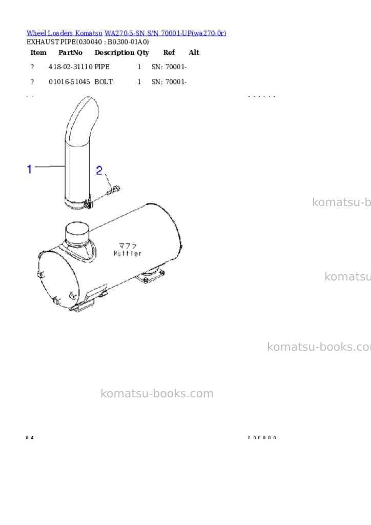 Komatsu wa270-5-sn s/n 70001-up Parts catalog cover Page 3 Komatsu wa270-5-sn s/n 70001-up Parts catalog cover Page 3