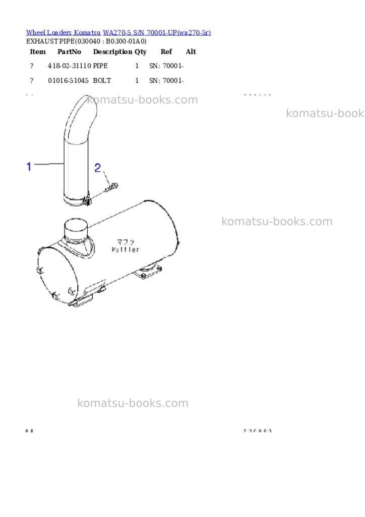 Komatsu WA270-5 S/N 70001-UP Parts catalog cover Page 3