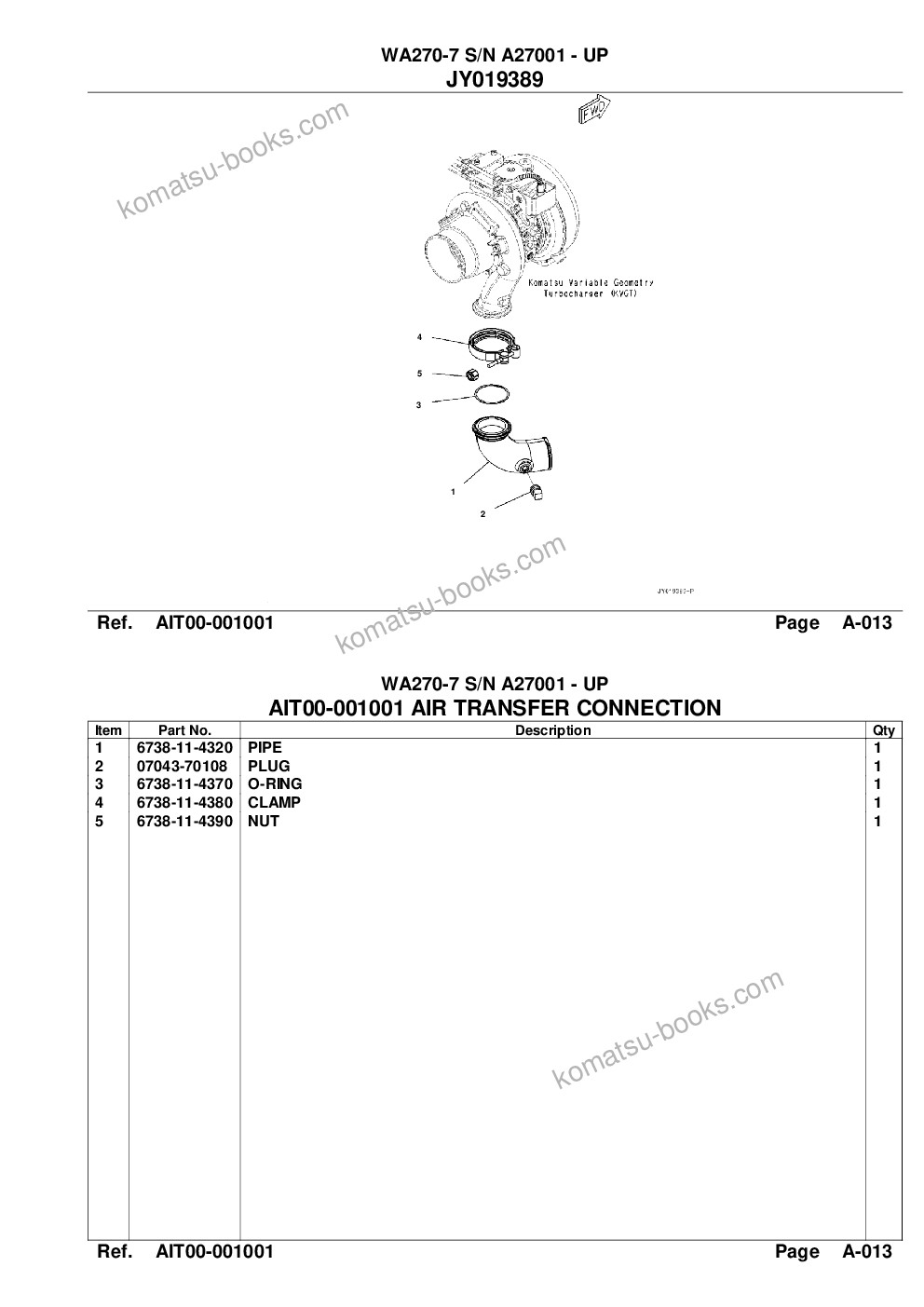 Komatsu wa270-7 s/n a27001 - up Parts catalog cover Page 10