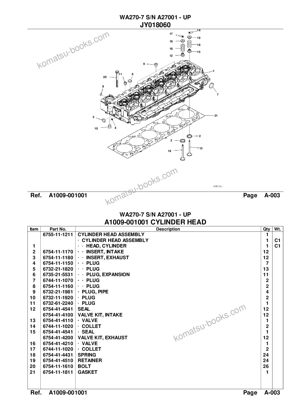 Komatsu wa270-7 s/n a27001 - up Parts catalog cover Page 5