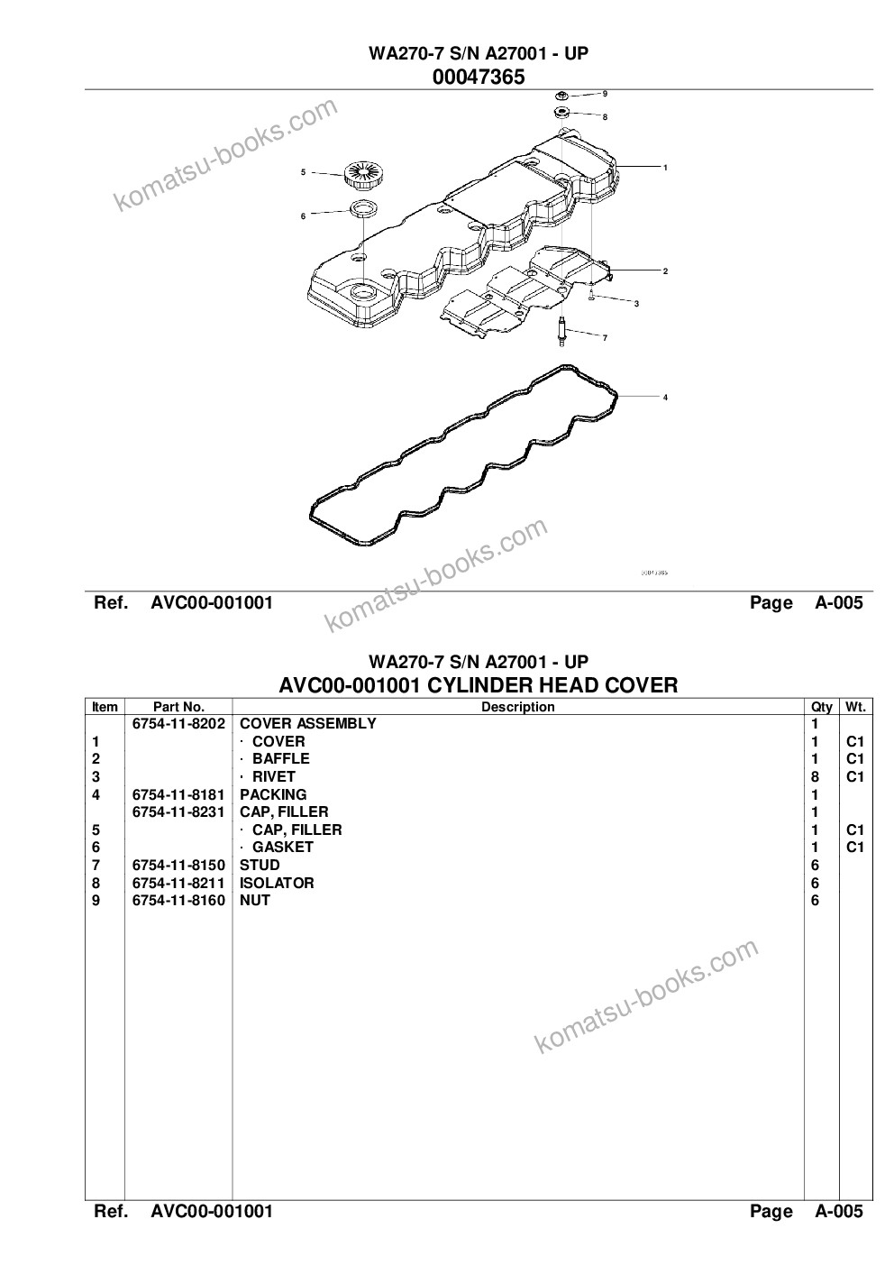 Komatsu wa270-7 s/n a27001 - up Parts catalog cover Page 6