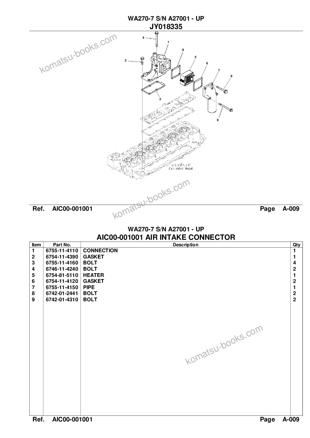 Komatsu wa270-7 s/n a27001 - up Parts catalog cover Page 8