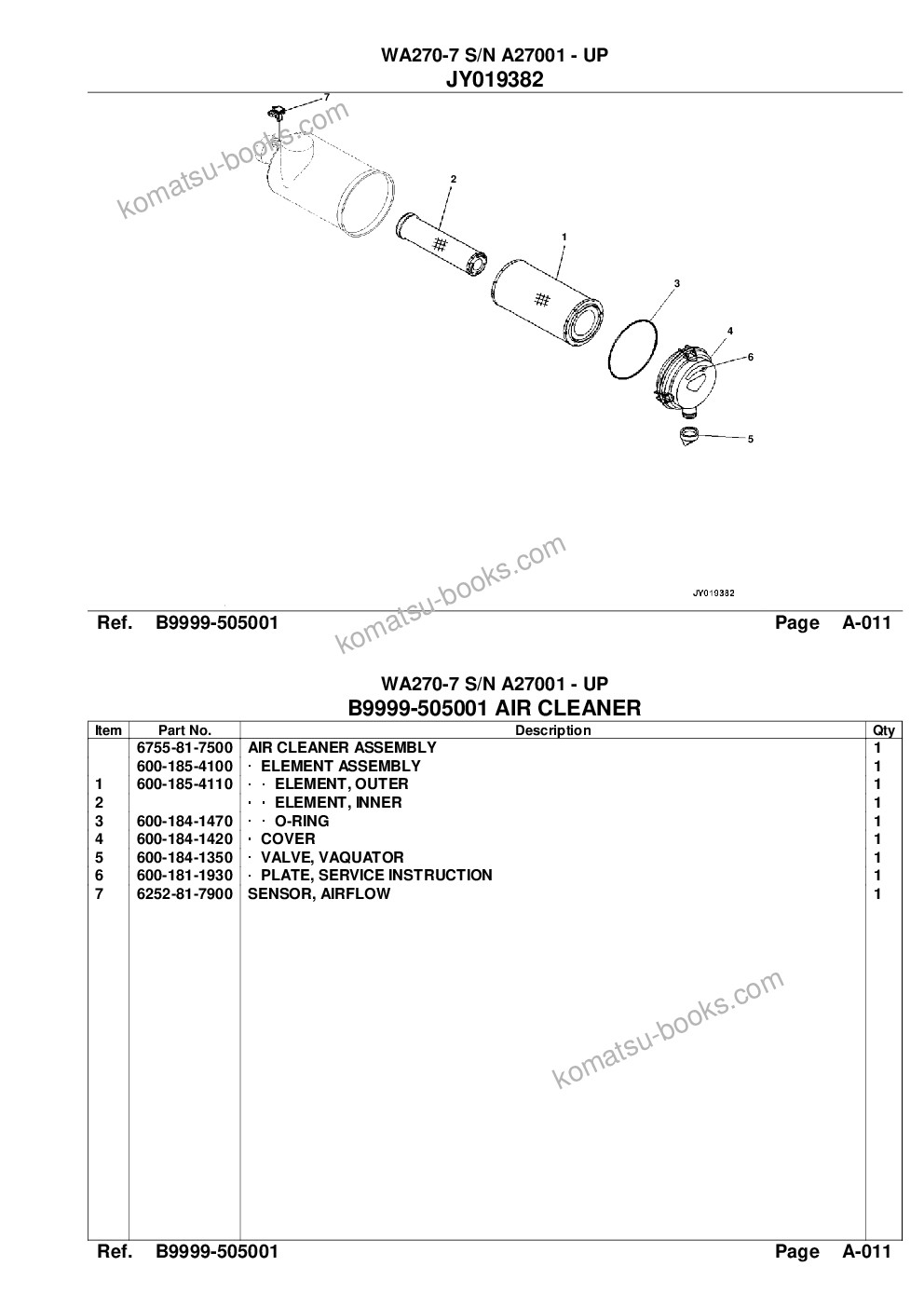 Komatsu wa270-7 s/n a27001 - up Parts catalog cover Page 9