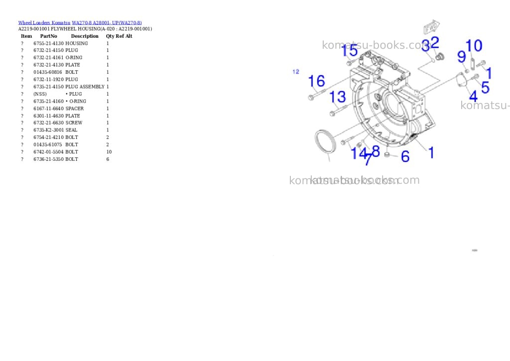 Komatsu wa270-8 a28001- up Parts catalog cover Page 9 Komatsu wa270-8 a28001- up Parts catalog cover Page 9