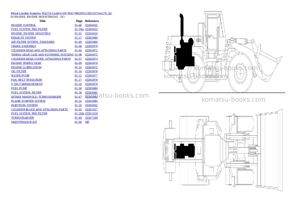 Komatsu wa270-3 active s/n wa270h20051-h21037 Parts catalog cover Komatsu wa270-3 active s/n wa270h20051-h21037 Parts catalog cover