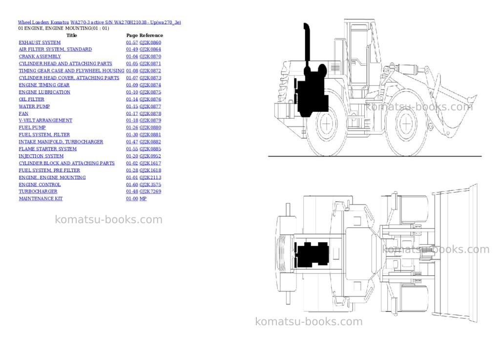 Komatsu wa270-3 active s/n wa270h21038 - up Parts catalog cover