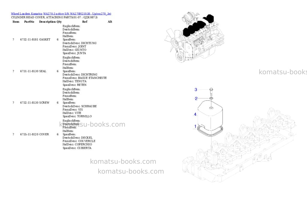 Komatsu wa270-3 active s/n wa270h21038 - up Parts catalog cover Page 6