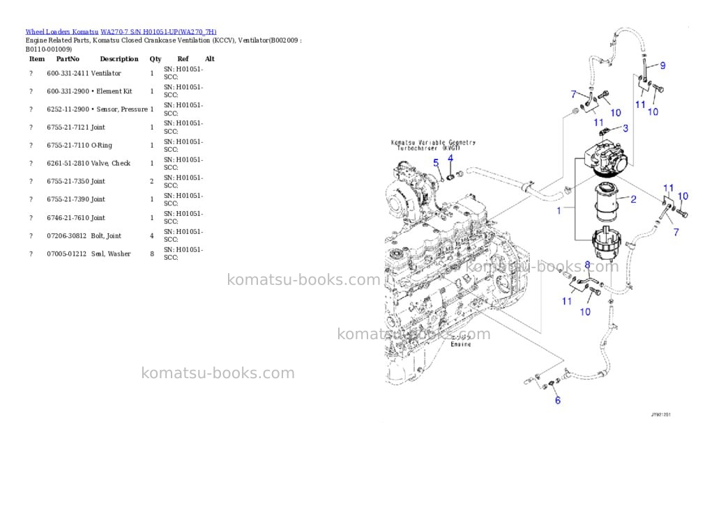Komatsu wa270-7 s/n h01051-up Parts catalog cover Page 9 Komatsu wa270-7 s/n h01051-up Parts catalog cover Page 9