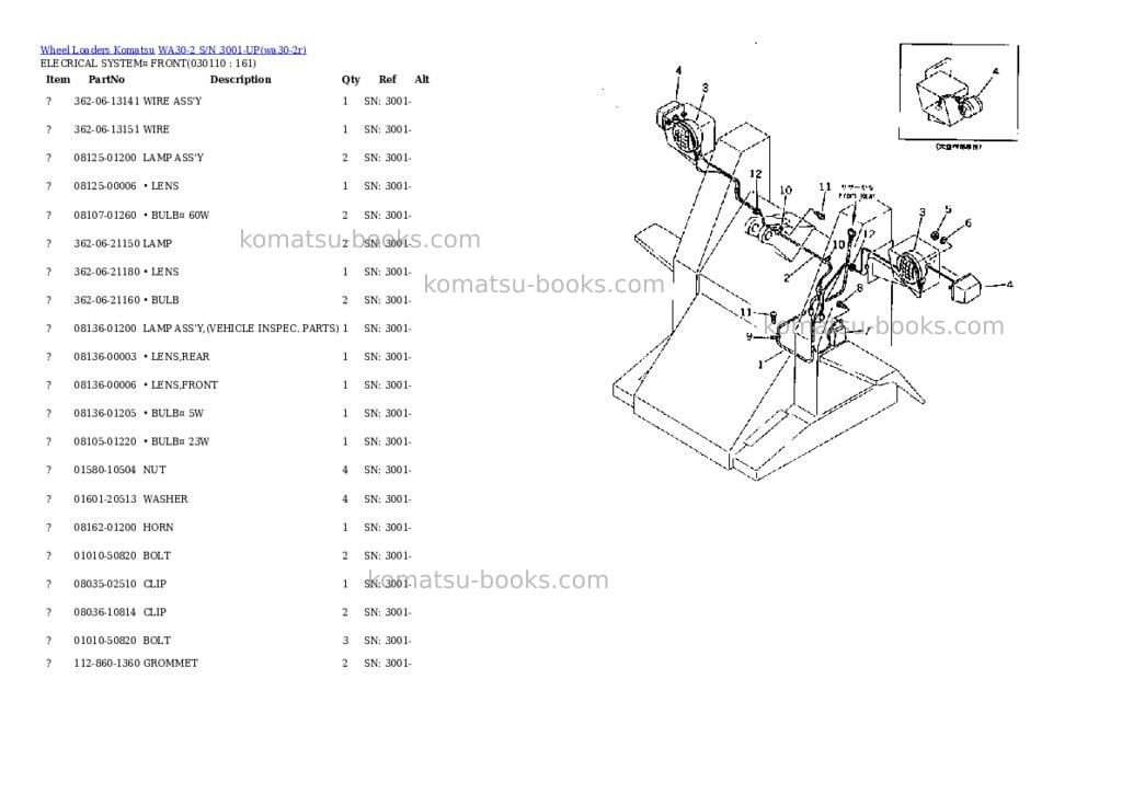 Komatsu WA30-2 S/N 3001-UP Parts catalog cover Page 7 Komatsu WA30-2 S/N 3001-UP Parts catalog cover Page 7