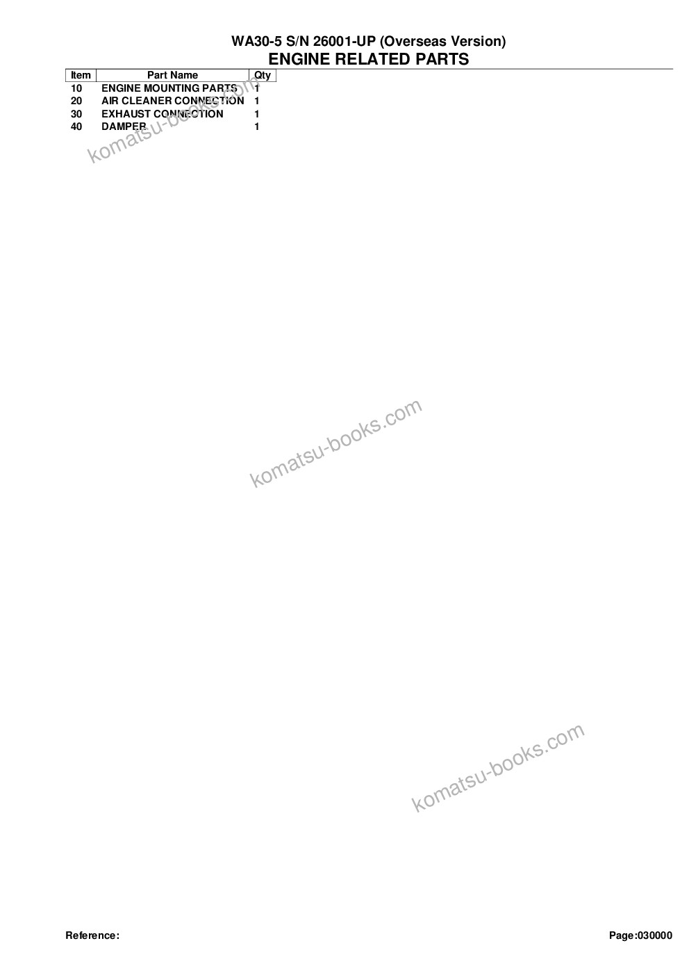 Komatsu wa30-5 s/n 26001-up overseas version Parts catalog cover Page 2