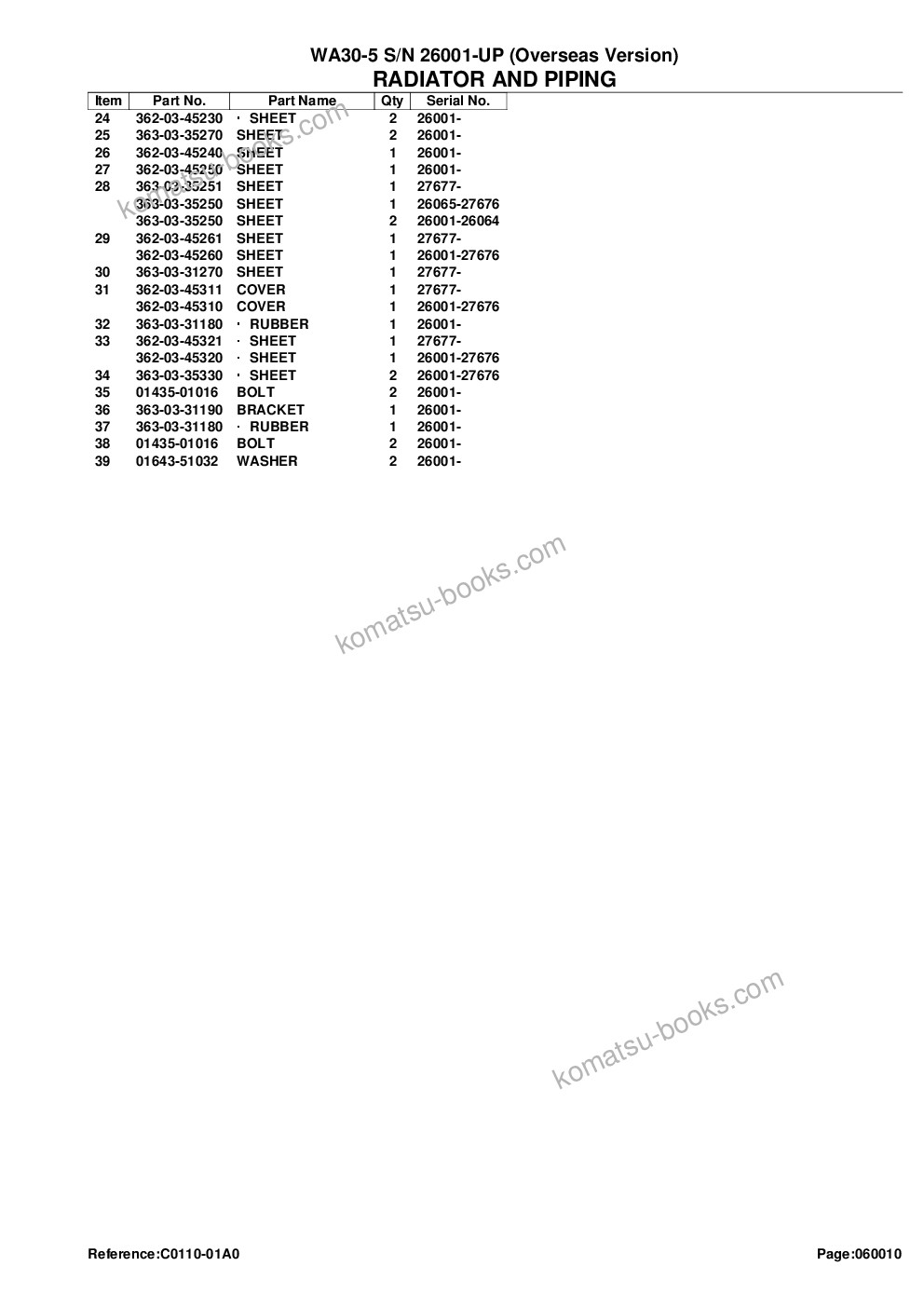 Komatsu wa30-5 s/n 26001-up overseas version Parts catalog cover Page 9