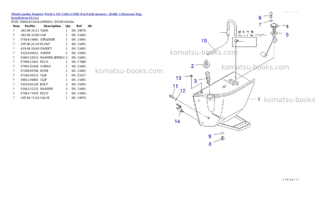 Komatsu wa30-5 s/n 15001-25999 for north america / 3d84e-3 emission eng. installed Parts catalog cover Page 9 Komatsu wa30-5 s/n 15001-25999 for north america / 3d84e-3 emission eng. installed Parts catalog cover Page 9