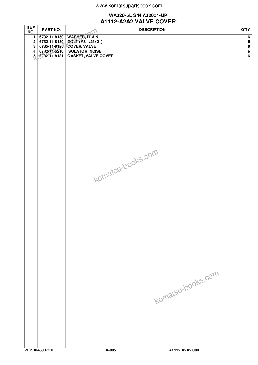Komatsu wa320-5l s/n a32001-up Parts catalog cover Page 8 Komatsu wa320-5l s/n a32001-up Parts catalog cover Page 8