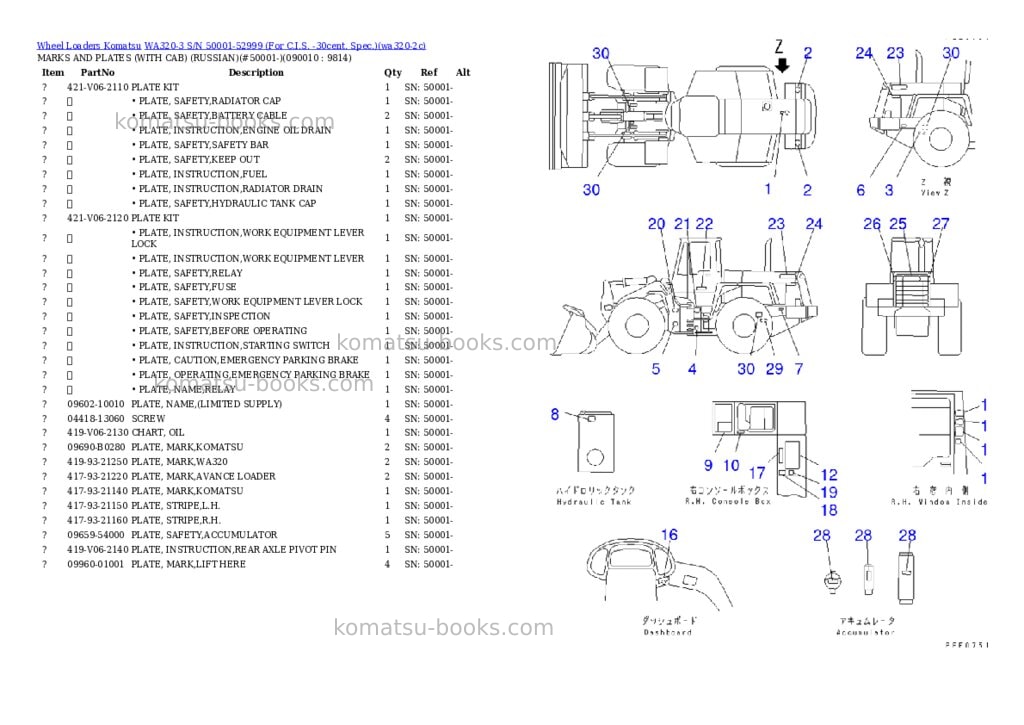 Komatsu WA320-3 S/N 50001-52999 (For C.I.S. -30cent. Spec.) Parts catalog cover Page 4 Komatsu WA320-3 S/N 50001-52999 (For C.I.S. -30cent. Spec.) Parts catalog cover Page 4