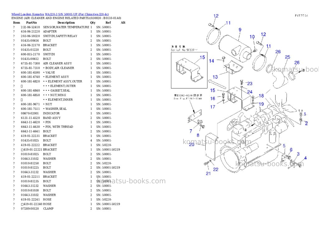 Komatsu WA320-3 S/N 50001-UP (For China) Parts catalog cover
