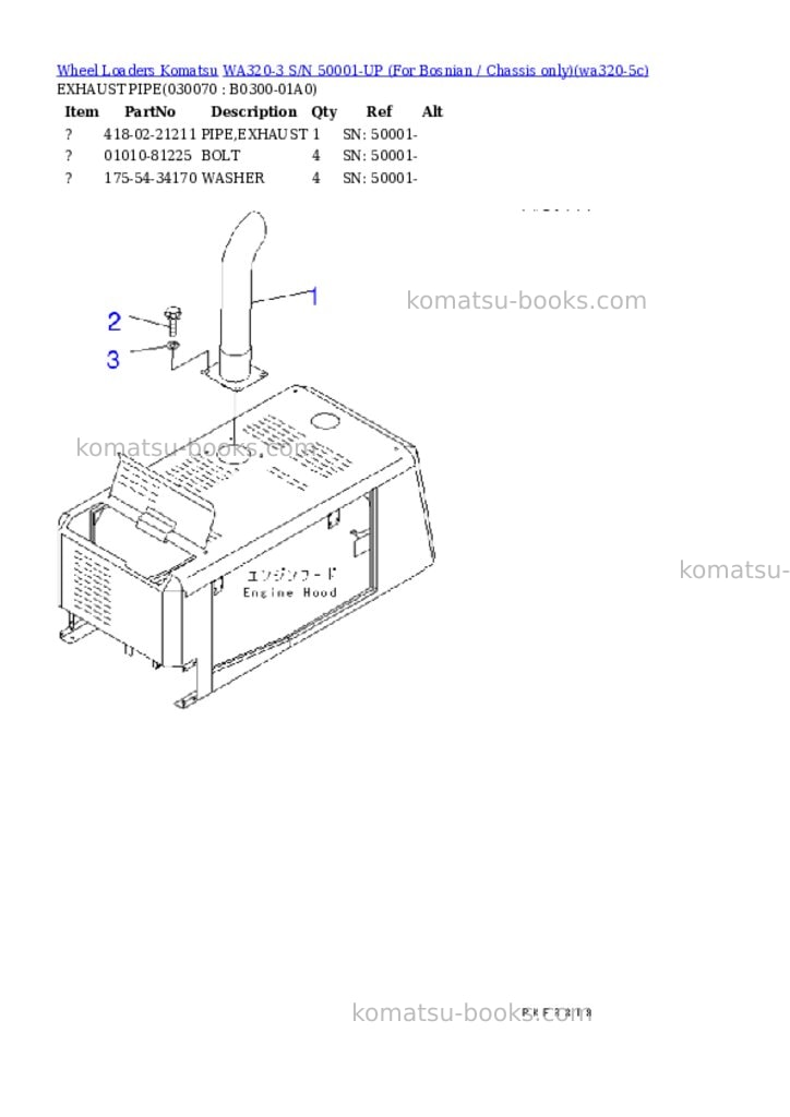 Komatsu WA320-3 S/N 50001-UP (For Bosnian / Chassis only) Parts catalog cover Page 6