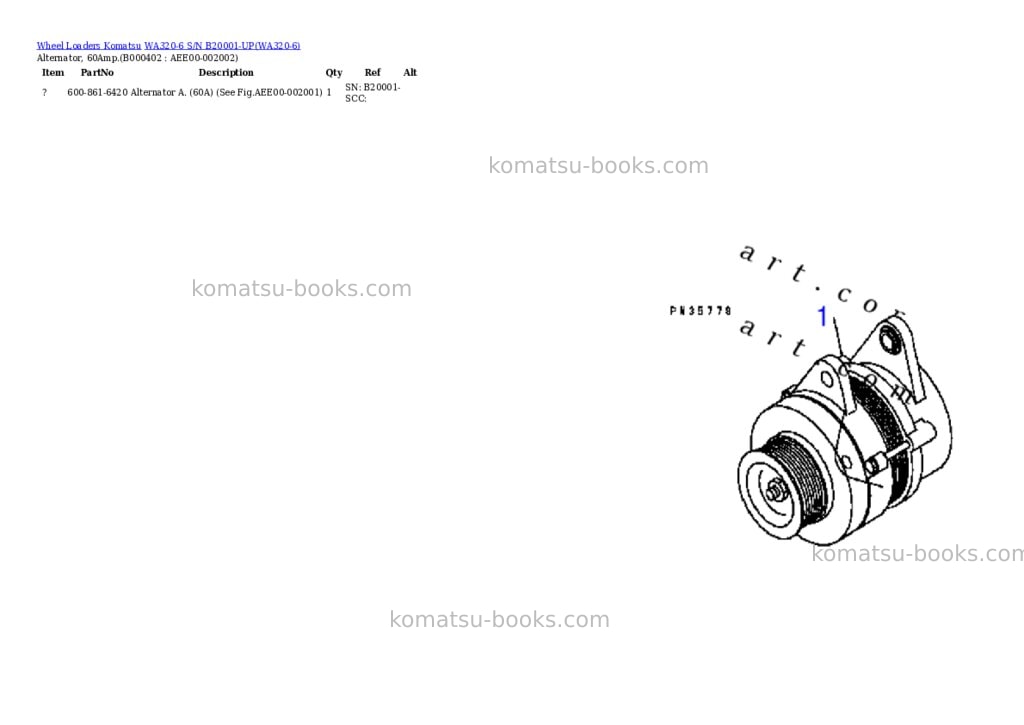 Komatsu WA320-6 S/N B20001-UP Parts catalog cover Page 4 Komatsu WA320-6 S/N B20001-UP Parts catalog cover Page 4