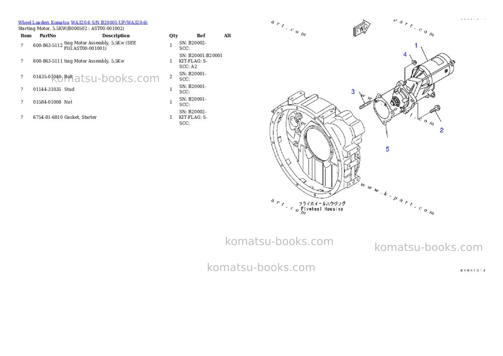 Komatsu WA320-6 S/N B20001-UP Parts catalog cover Page 7 Komatsu WA320-6 S/N B20001-UP Parts catalog cover Page 7
