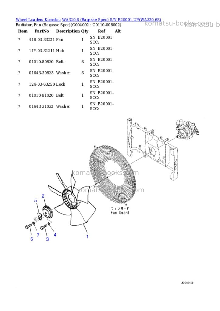 Komatsu WA320-6 (Bagasse Spec) S/N B20001-UP Parts catalog cover