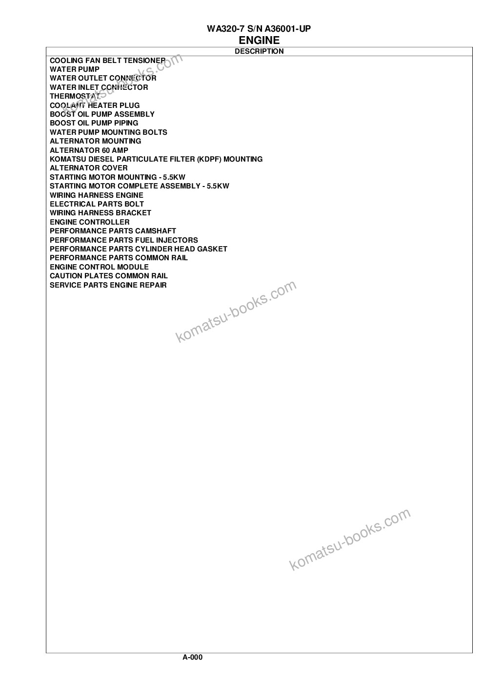 Komatsu WA320-7 S/N A36001-UP Parts catalog cover Page 3
