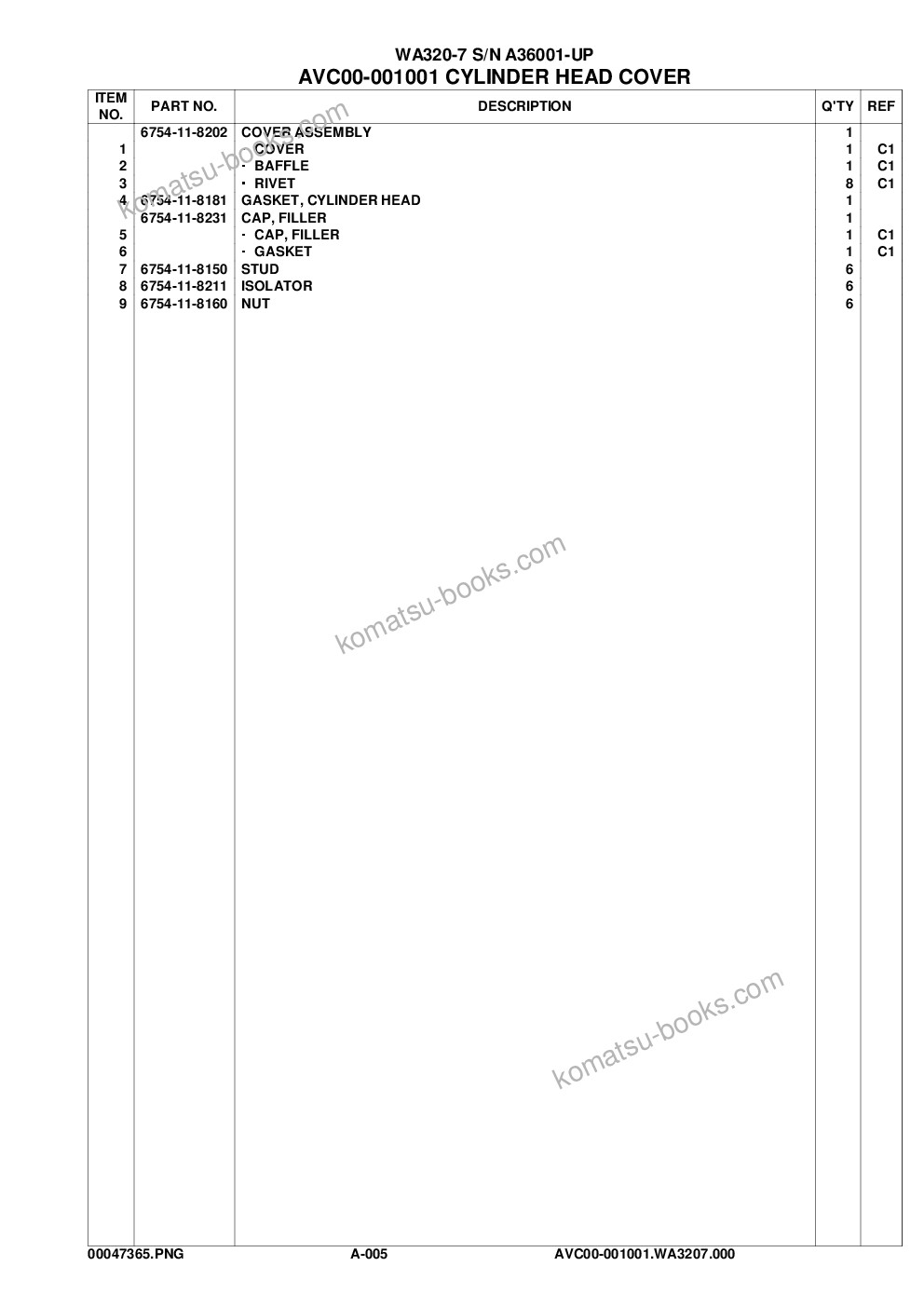 Komatsu WA320-7 S/N A36001-UP Parts catalog cover Page 9