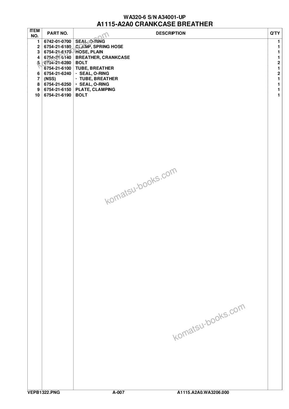 Komatsu WA320-6 S/N A34001-UP Parts catalog cover Page 10 Komatsu WA320-6 S/N A34001-UP Parts catalog cover Page 10