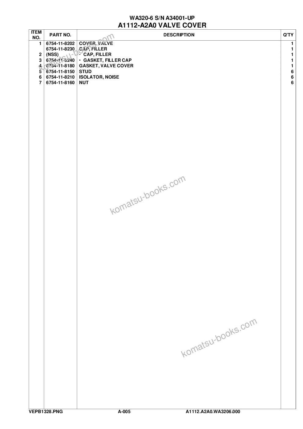 Komatsu WA320-6 S/N A34001-UP Parts catalog cover Page 8 Komatsu WA320-6 S/N A34001-UP Parts catalog cover Page 8
