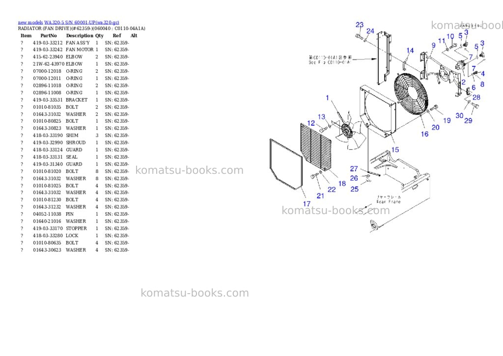 Komatsu WA320-5 S/N 60001-UP Parts catalog cover Page 9 Komatsu WA320-5 S/N 60001-UP Parts catalog cover Page 9
