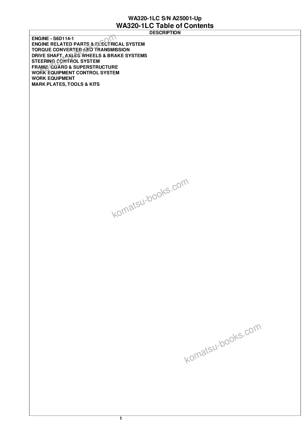 Komatsu wa320-1lc s/n a25001-up Parts catalog cover Page 2 Komatsu wa320-1lc s/n a25001-up Parts catalog cover Page 2