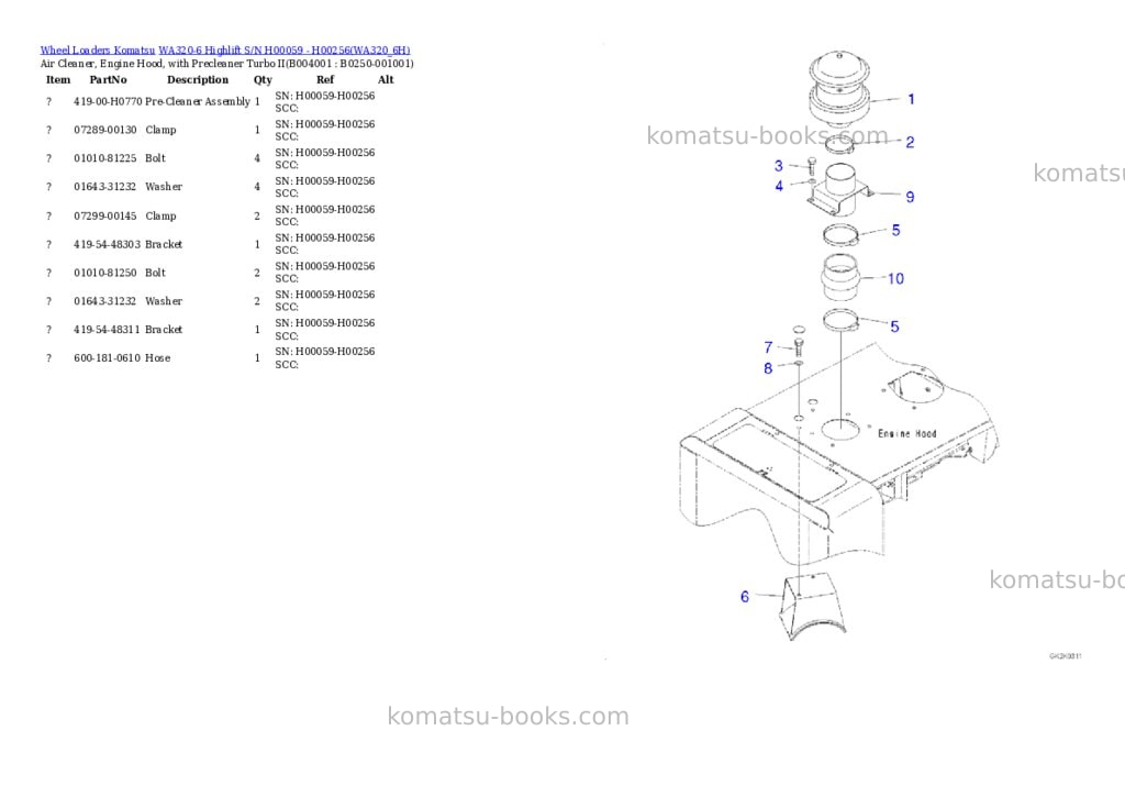Komatsu wa320-6 highlift s/n h00059 - h00256 Parts catalog cover Page 7 Komatsu wa320-6 highlift s/n h00059 - h00256 Parts catalog cover Page 7
