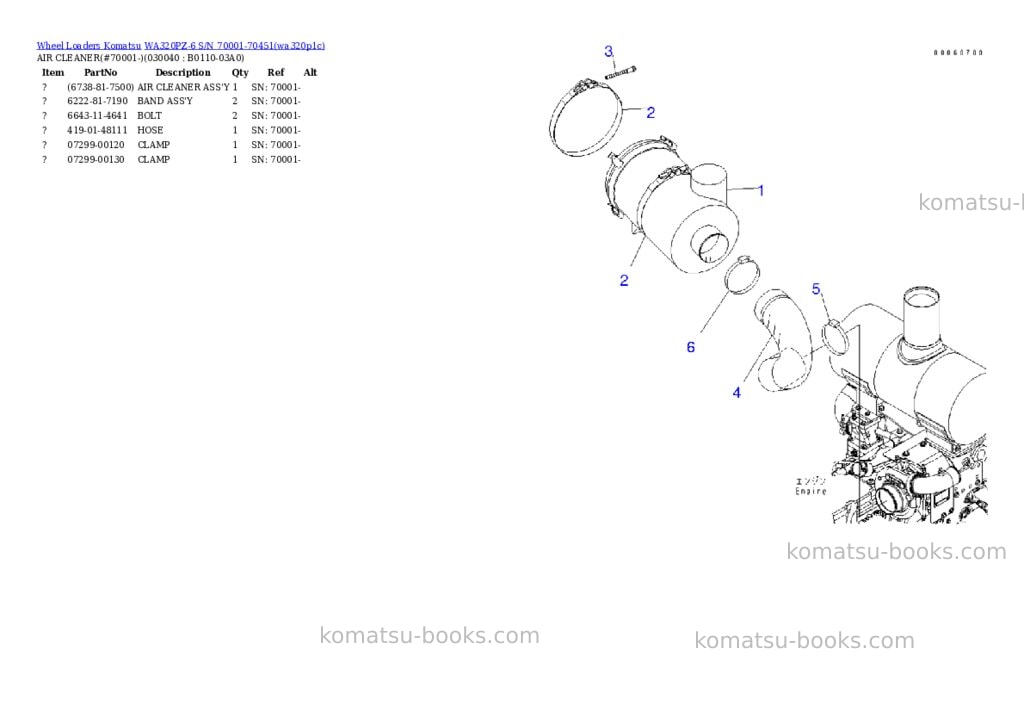 Komatsu wa320pz-6 s/n 70001-70451 for eu Parts catalog cover Page 3
