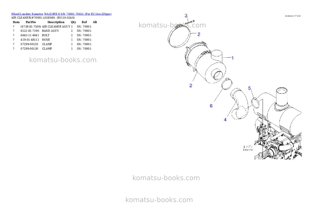 Komatsu WA320PZ-6 S/N 70001-70451 (For EU) Parts catalog cover Page 3