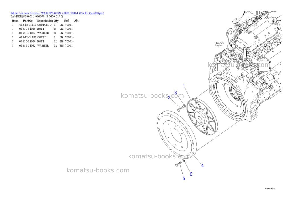 Komatsu WA320PZ-6 S/N 70001-70451 (For EU) Parts catalog cover Page 6
