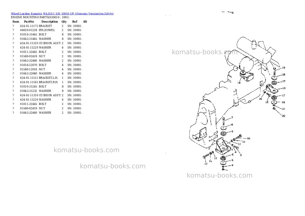 Komatsu WA350-1 S/N 10001-UP (Overseas Version) Parts catalog cover Komatsu WA350-1 S/N 10001-UP (Overseas Version) Parts catalog cover