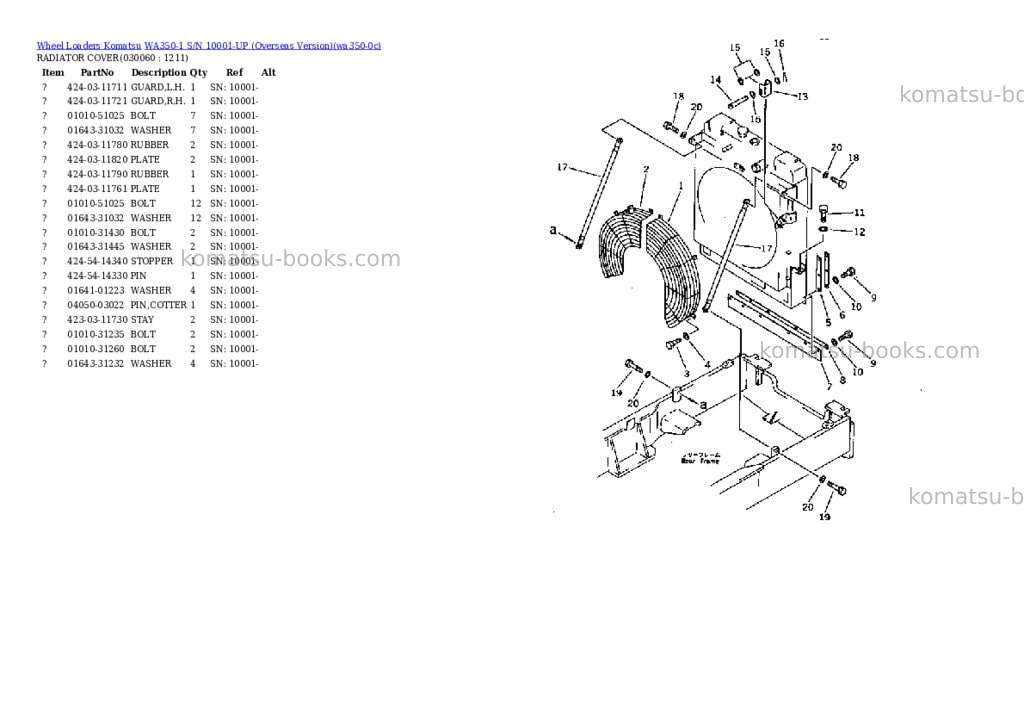Komatsu WA350-1 S/N 10001-UP (Overseas Version) Parts catalog cover Page 10 Komatsu WA350-1 S/N 10001-UP (Overseas Version) Parts catalog cover Page 10
