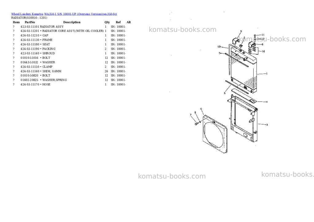 Komatsu WA350-1 S/N 10001-UP (Overseas Version) Parts catalog cover Page 8 Komatsu WA350-1 S/N 10001-UP (Overseas Version) Parts catalog cover Page 8